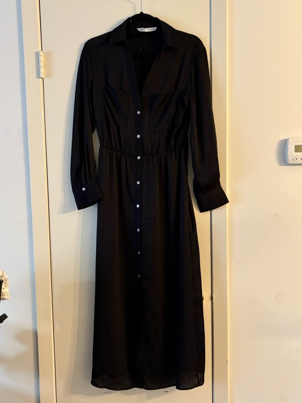 Classic Sheer Black Button-Front Shirt Dress - Women